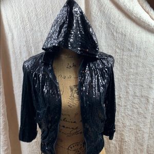 Adorable black sequins jacket with hood